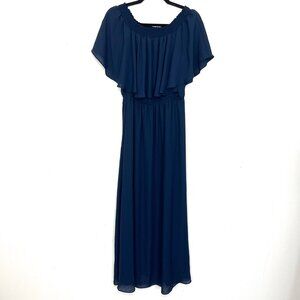 Show Me Your Mumu Flutter Sleeve Maxi Dress Navy Convertible Strapless XL cg